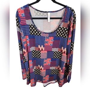 LuLaRoe NWT Lynnae‎ 4th of July America Long Sleeve Top Size 2XL